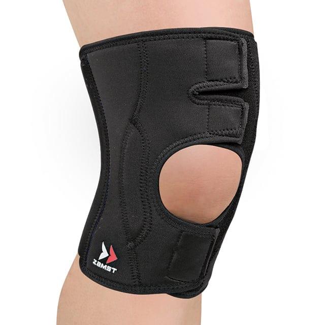 Sort EK-3 stabiliserende knæbandage med åben knæskal og sidestøtter